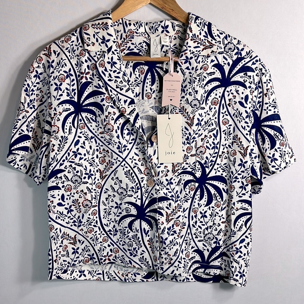 Joie Linen Blend Navy and Cream Top size S/P NWT